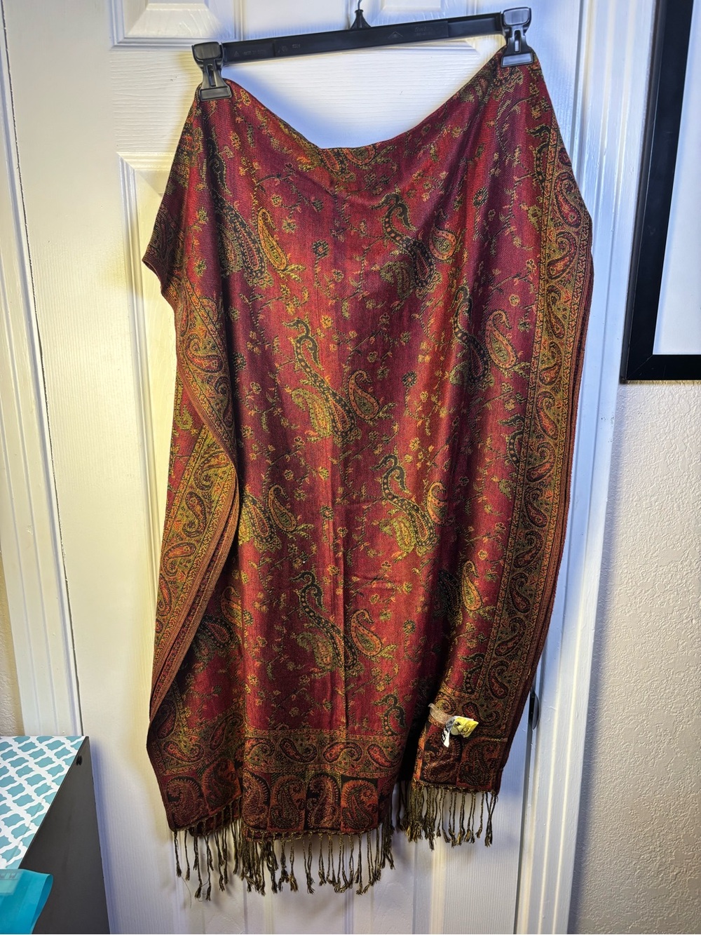 pashmina Red Paisley Fringe Wrap Scarf - Picture 5 of 8